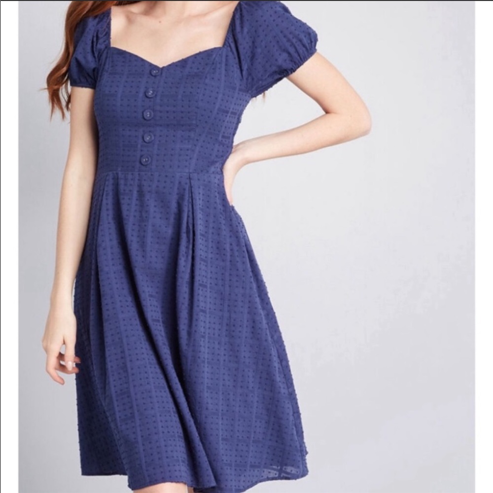 ModCloth The More The Merrier Blue Dot Dress M
